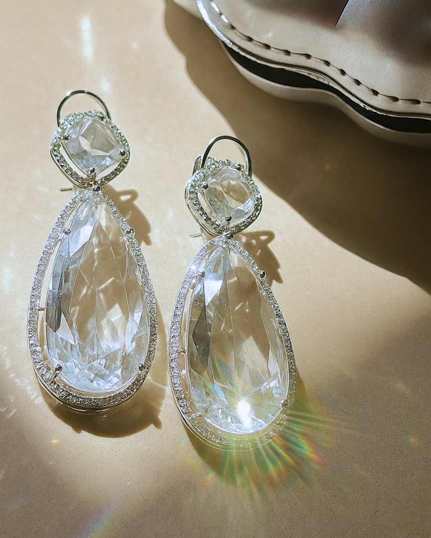 Moonlight: White Stone American Diamond Earrings