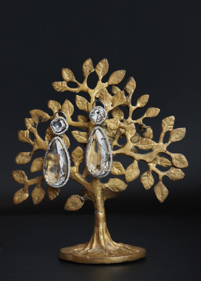 Moonlight Sparkle: White Stone American Diamond Earrings