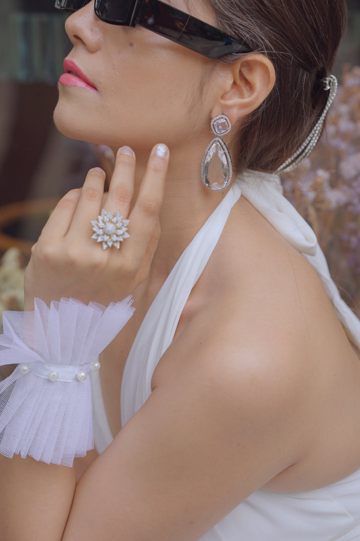 Moonlight: White Stone American Diamond Earrings
