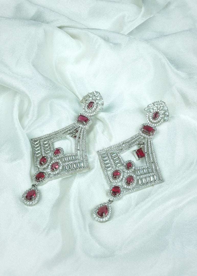 Monica: Red Stone American Diamond Earrings