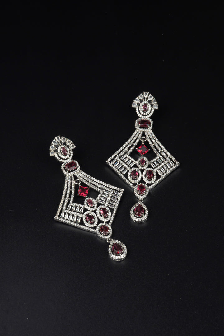 Monica: Red Stone American Diamond Earrings