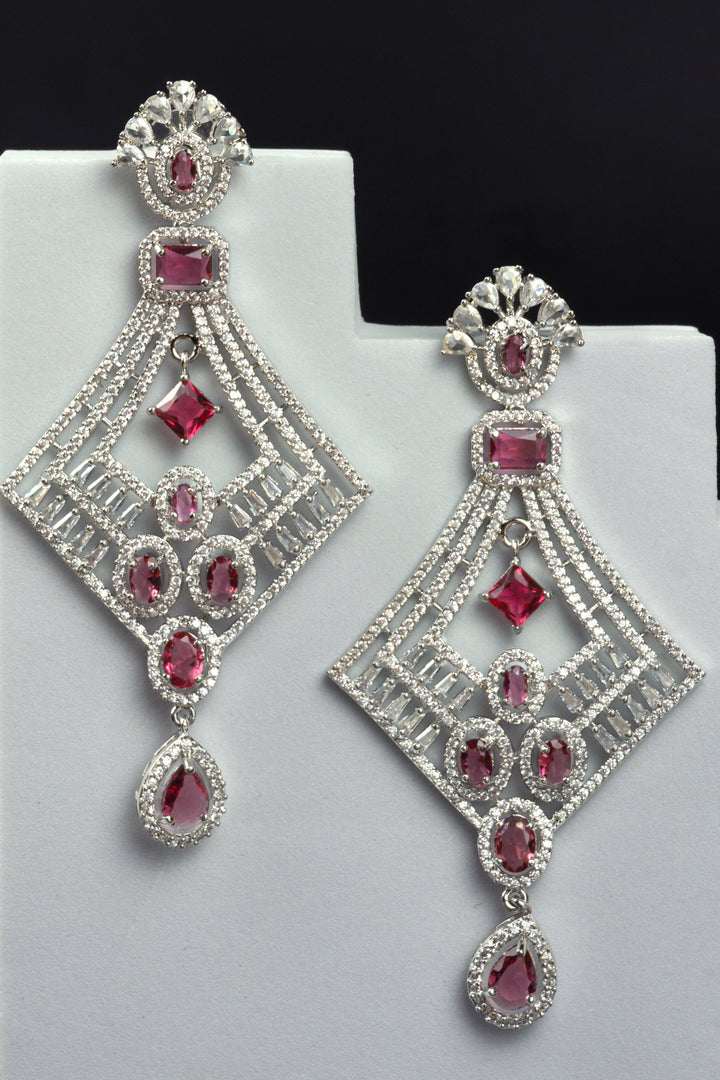 Monica: Red Stone American Diamond Earrings